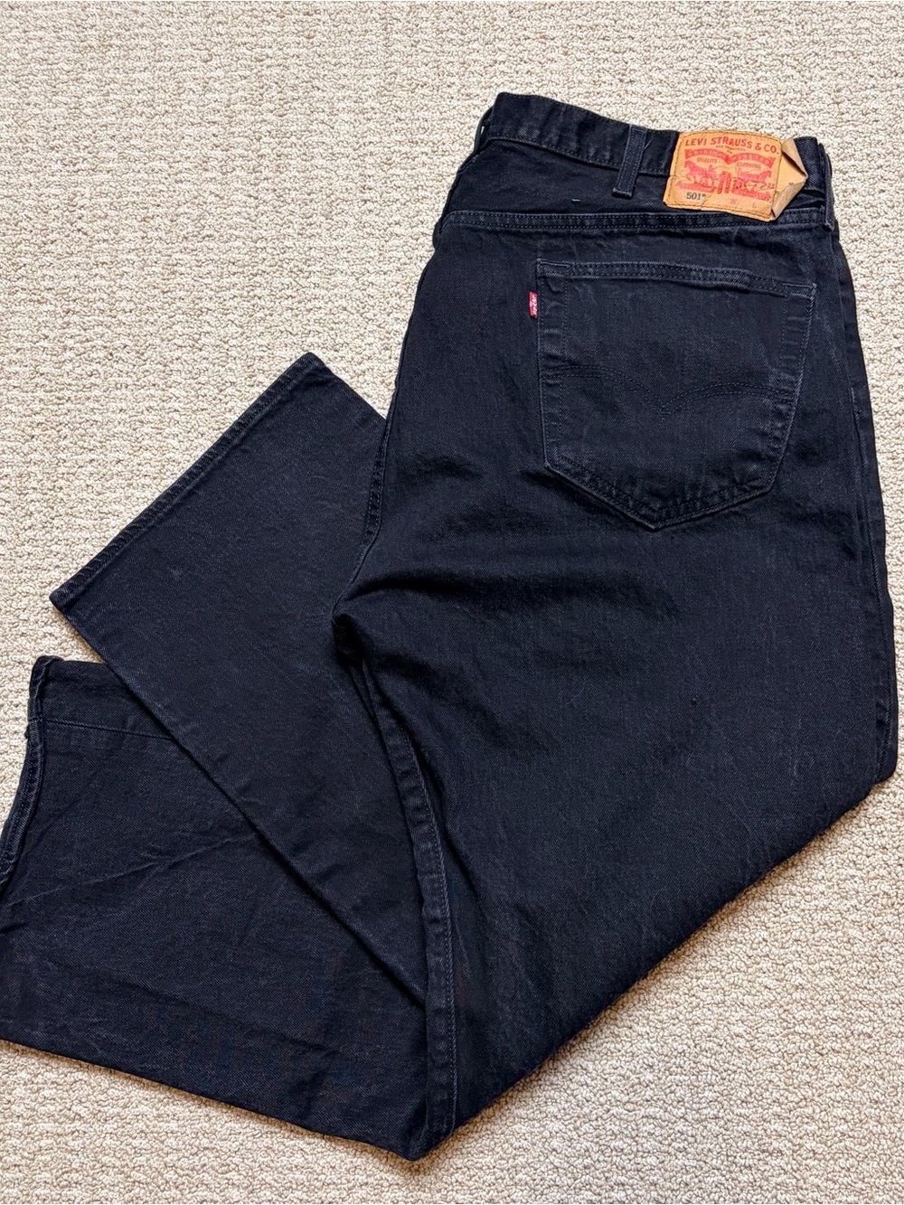 Levi's 501 Men's W44 L30 Black Denim Jeans Button Fly Faded Straight Leg